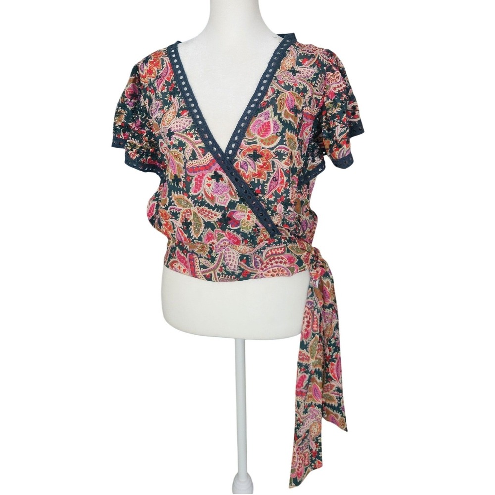 Boho Paisley Cottagecore Wrap Top W Multicolor‎ Excellent Jennifer and Grace